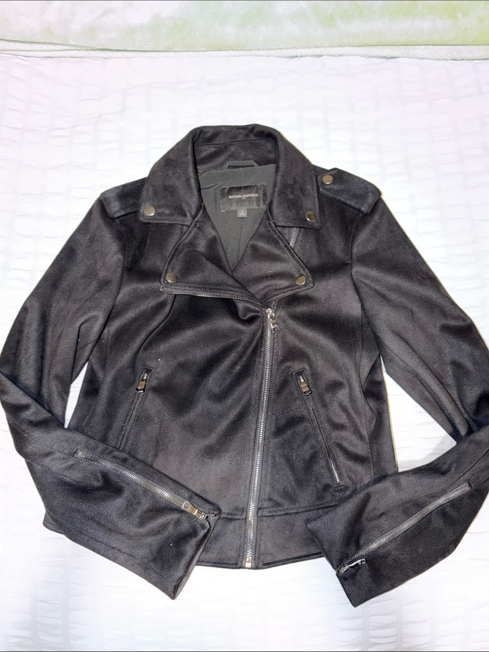 Banana Republic Black Suede Moto Jacket with Zip Details